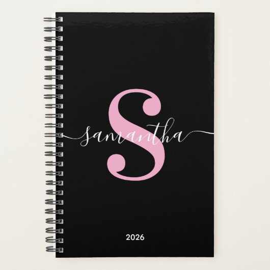 Monogramme Moderne Noir Blanc et Rose Clair (Devant)