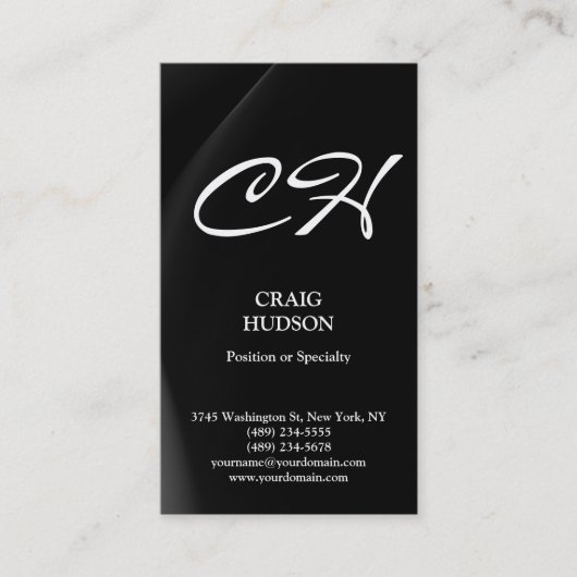 Monogramme moderne noir blanc gris Carte de visite (Devant)