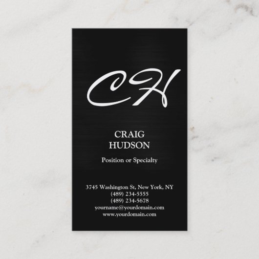 Monogramme moderne noir blanc gris Carte de visite (Devant)