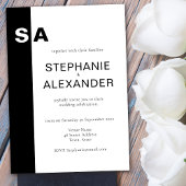 Monogramme moderne Noir Blanc Mariage Invitation