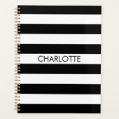 monogramme moderne noir blanc rayé nom personnalis (Devant)