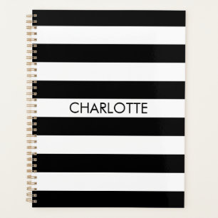 monogramme moderne noir blanc rayé nom personnalis