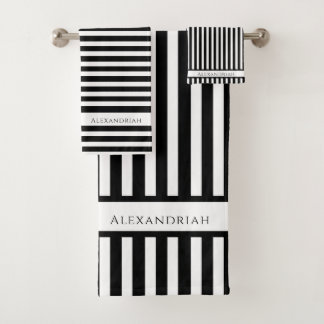 Monogramme moderne Noir Blancs rayures salle de ba