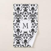 Monogramme moderne noir Damas (Serviette à main)