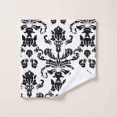 Monogramme moderne noir Damas (Gant de toilette)