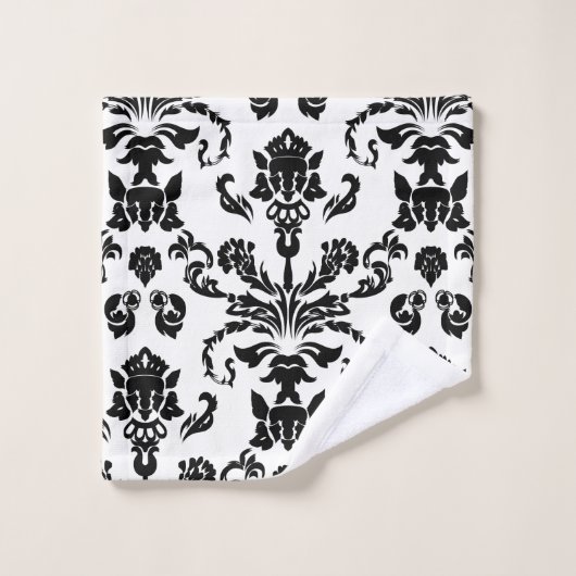 Monogramme moderne noir Damas (Gant de toilette)