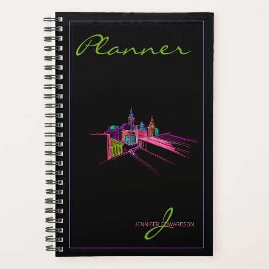 Monogramme moderne Noir élégant Vibrant Plan Ville (Devant)