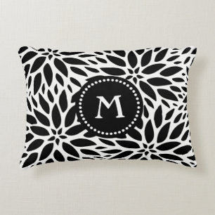 Monogramme moderne noir et blanc Coussin d'accent