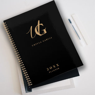 Monogramme Moderne Noir et Or Script