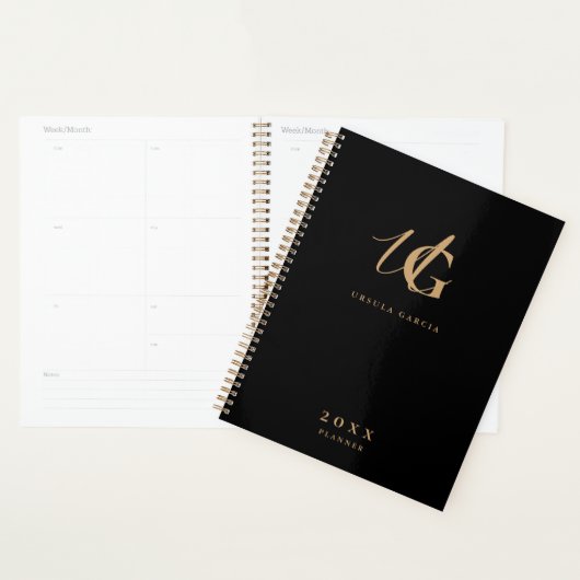 Monogramme Moderne Noir et Or Script (Devant avec enveloppe)