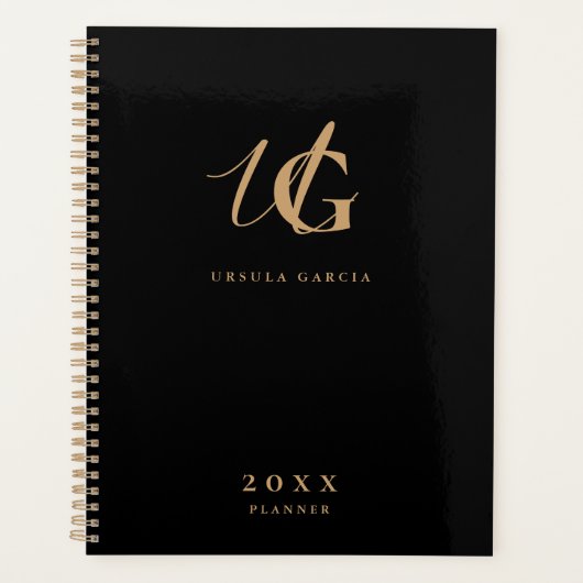 Monogramme Moderne Noir et Or Script (Devant)