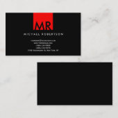 Monogramme moderne Noir Rouge Carte de visite prop (Devant / Derrière)