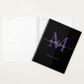 Monogramme moderne Noir Violet Girly Script 2021 (Devant avec enveloppe)