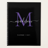 Monogramme moderne Noir Violet Girly Script 2021 (Devant)