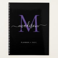 Monogramme moderne Noir Violet Girly Script 2021