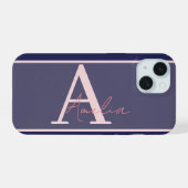 Monogramme moderne Nom bleu rose (Verso Horizontal)