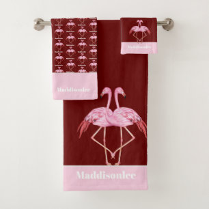 Monogramme moderne Nom Flamant rose rose rouge Sal