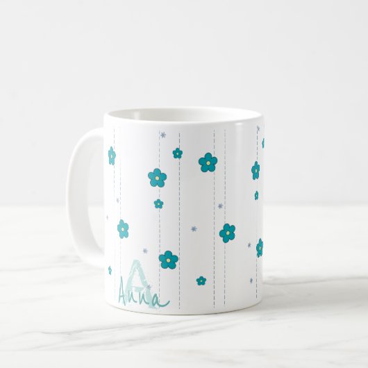 Monogramme moderne Nom Fleur bleue Design Café Mug (Devant gauche)