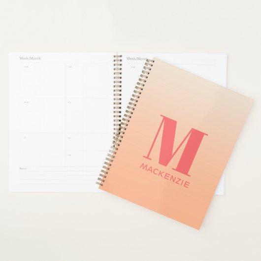 Monogramme moderne Nom initial Peach Gradient (Devant avec enveloppe)