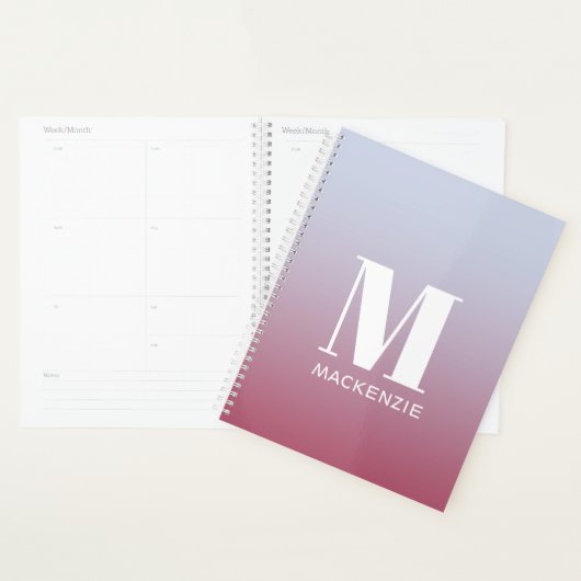 Monogramme moderne Nom initial Pink Blue Gradient (Devant avec enveloppe)