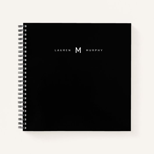 Monogramme moderne Nom Typographie Carnet noir (Devant)