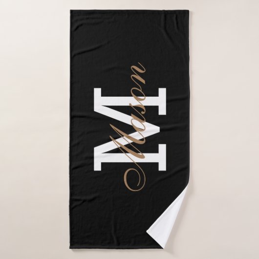 Monogramme moderne or noir élégant Personnalisé (Serviette de bain)