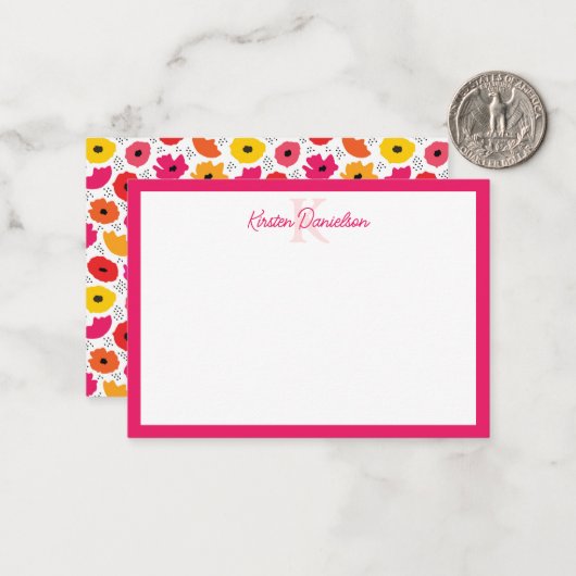 Monogramme Moderne Pavot Flore Modèle Nom du scrip (Devant/Arrière en situation)