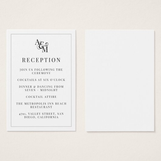 Monogramme Moderne Réception de mariage simple et  (Devant & derrière)