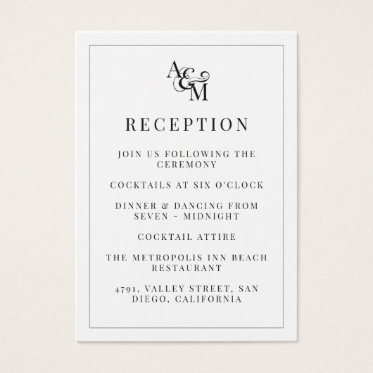 Monogramme Moderne Réception de mariage simple et (Devant)