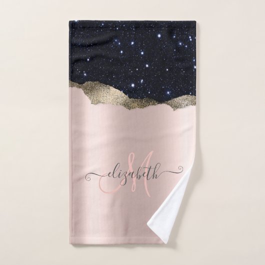 Monogramme Moderne Rose Gold Pailleté Noir (Serviette à main)