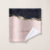 Monogramme Moderne Rose Gold Pailleté Noir (Gant de toilette)