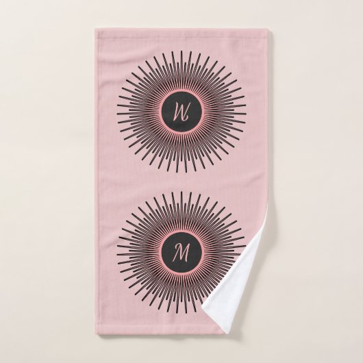 Monogramme moderne rose noir (Serviette à main)