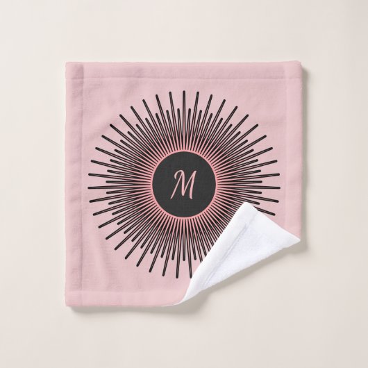 Monogramme moderne rose noir (Gant de toilette)