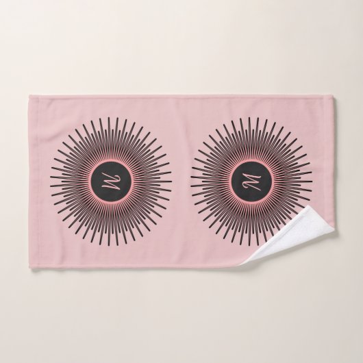 Monogramme moderne rose noir (Serviette à main)