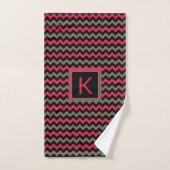 Monogramme Moderne Rouge Brun Noir Chevron (Serviette à main)