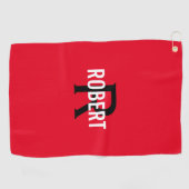 Monogramme moderne rouge noir nom serviette de gol (Horizontal)