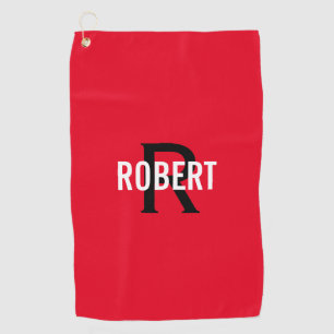 Monogramme moderne rouge noir nom serviette de gol