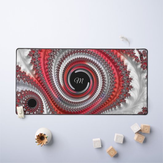 Monogramme Moderne Rouge Noir Spirale Fractale (Tableau pour enfants)