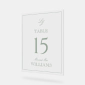 Monogramme moderne Sage Mariage vert Numéro de tab (Angle)