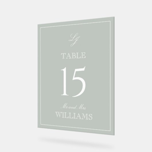 Monogramme moderne Sage Mariage vert Numéro de tab (Angle)