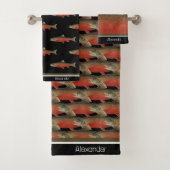 Monogramme moderne Saumon Poisson Design noir blan (En situation)