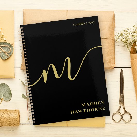 Monogramme moderne Script Calligraphie Black Gold