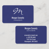 Monogramme moderne Simple Carte de visite bleu per (Devant / Derrière)