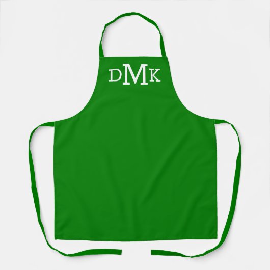 Monogramme moderne tablier vert et blanc (Recto)