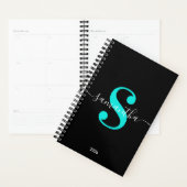 Monogramme Moderne Turquoise Clair et Noir et Blan (Devant avec enveloppe)