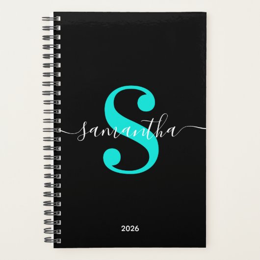 Monogramme Moderne Turquoise Clair et Noir et Blan (Devant)