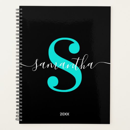 Monogramme Moderne Turquoise Clair et Noir et Blan (Devant)