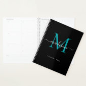 Monogramme moderne Turquoise noir vert Girly Scrip (Devant avec enveloppe)