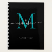 Monogramme moderne Turquoise noir vert Girly Scrip (Devant)