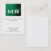 Monogramme moderne vert blanc Carte de visite prop (Devant / Derrière)